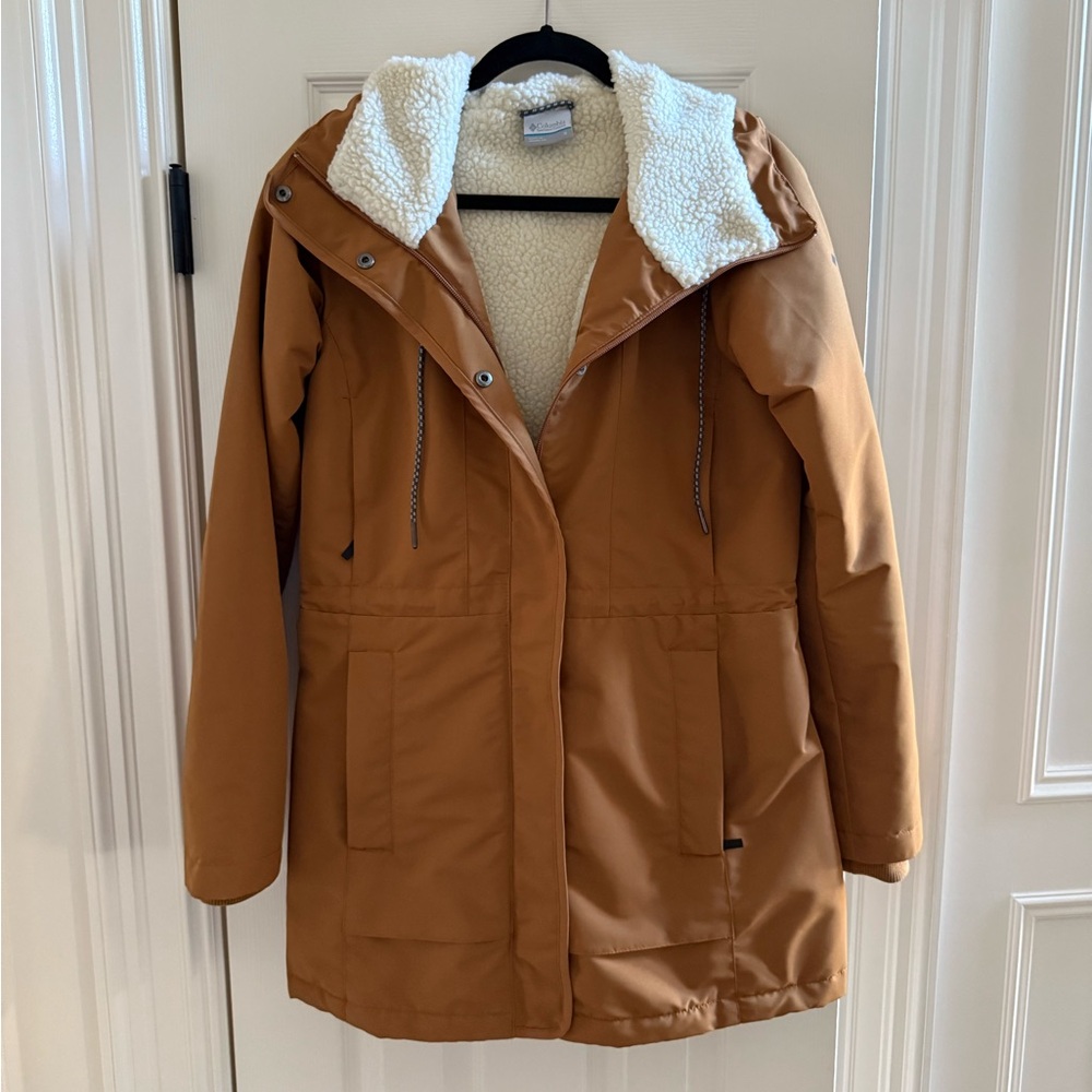 Women's Columbia Camel Brown Hooded Jacket with Sherpa Lining